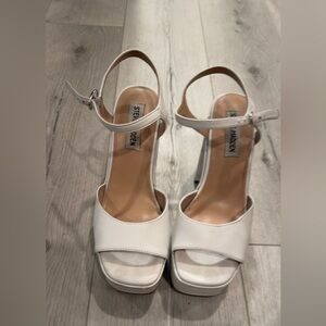 Steve Madden Odina Nappa White Block Heels